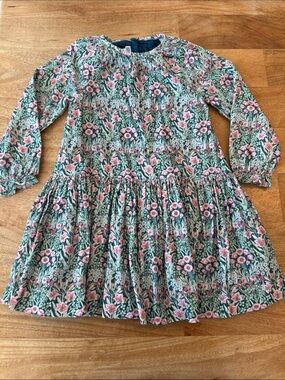 Jacadi Pink & Green Floral Long-Sleeve Dress